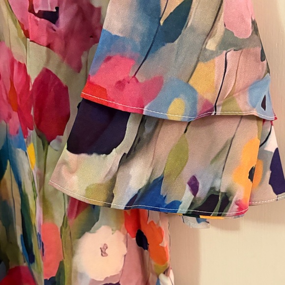 Floral Multicolor Dress with Ruffle Sleeves - Picture 2 of 6